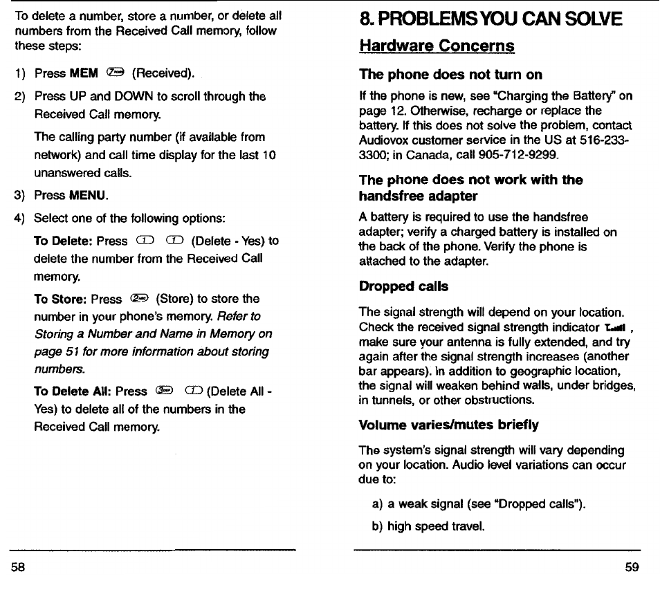 Problems you can solve, Hardware concerns | Audiovox TDM-2500 User Manual | Page 31 / 40
