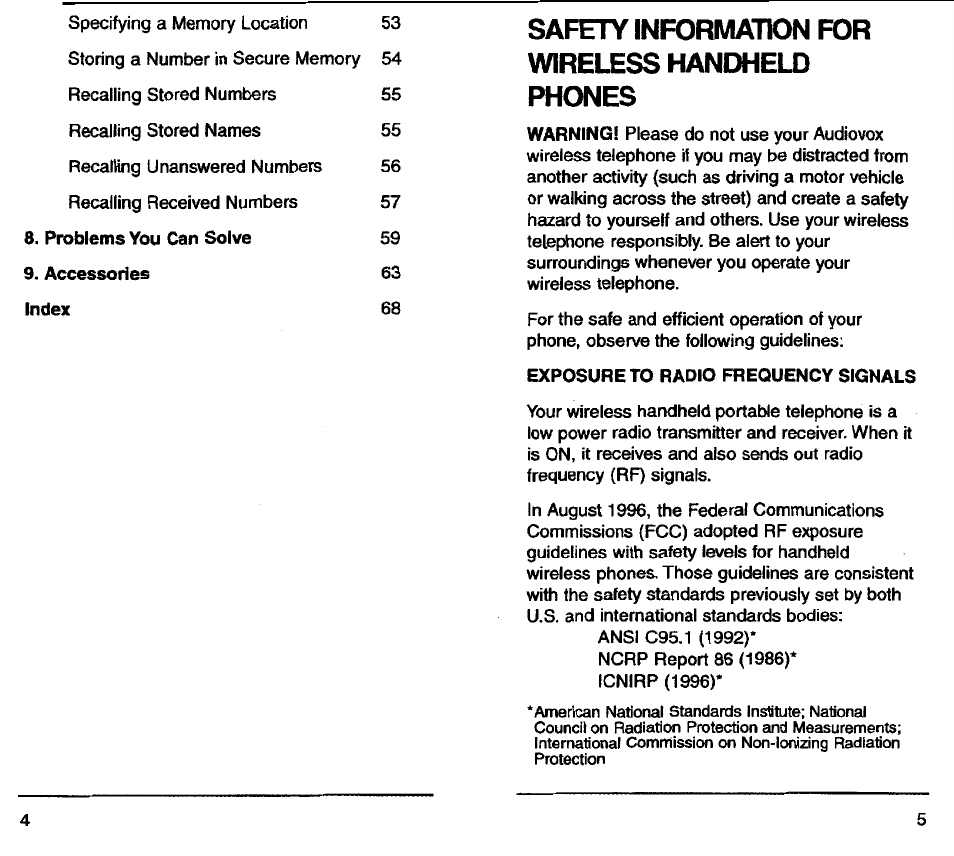 Safety information for wireless handheld phones | Audiovox TDM-2500 User Manual | Page 4 / 40