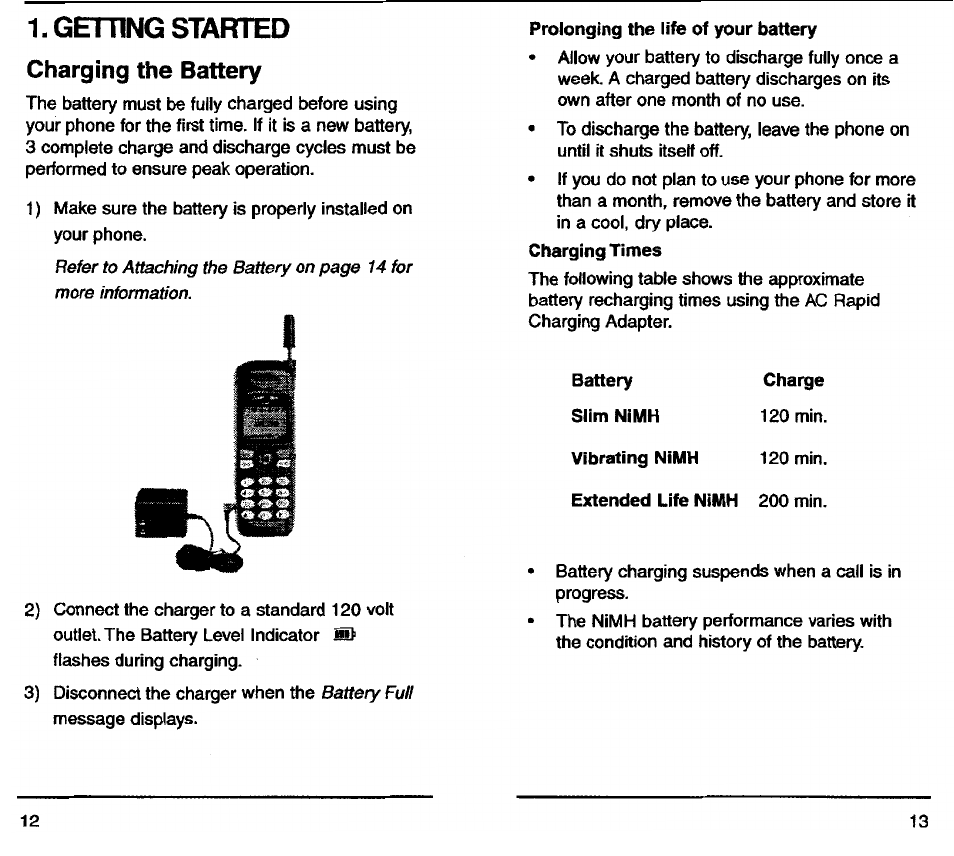 Getting started, Charging the battery | Audiovox TDM-2500 User Manual | Page 8 / 40