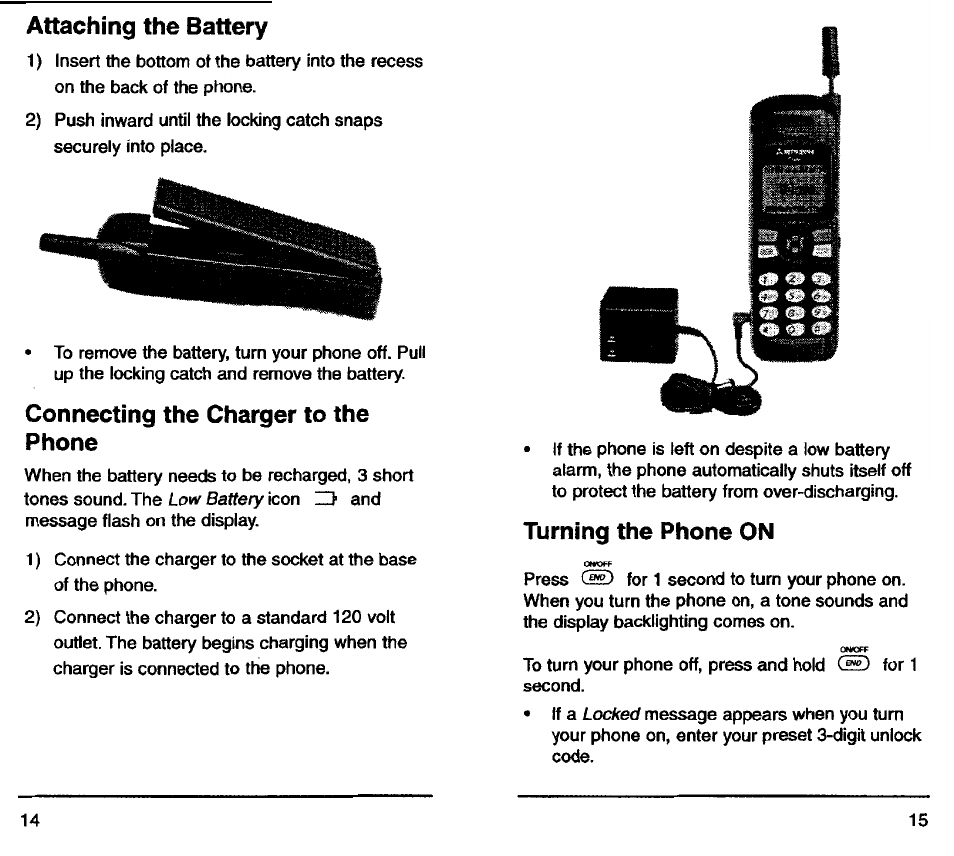 Attaching the battery, Connecting the charger to the phone, M m m | Turning the phone on | Audiovox TDM-2500 User Manual | Page 9 / 40
