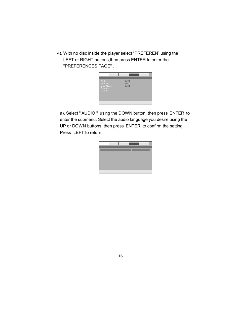 Preference audio language | Audiovox D1788ES User Manual | Page 16 / 34