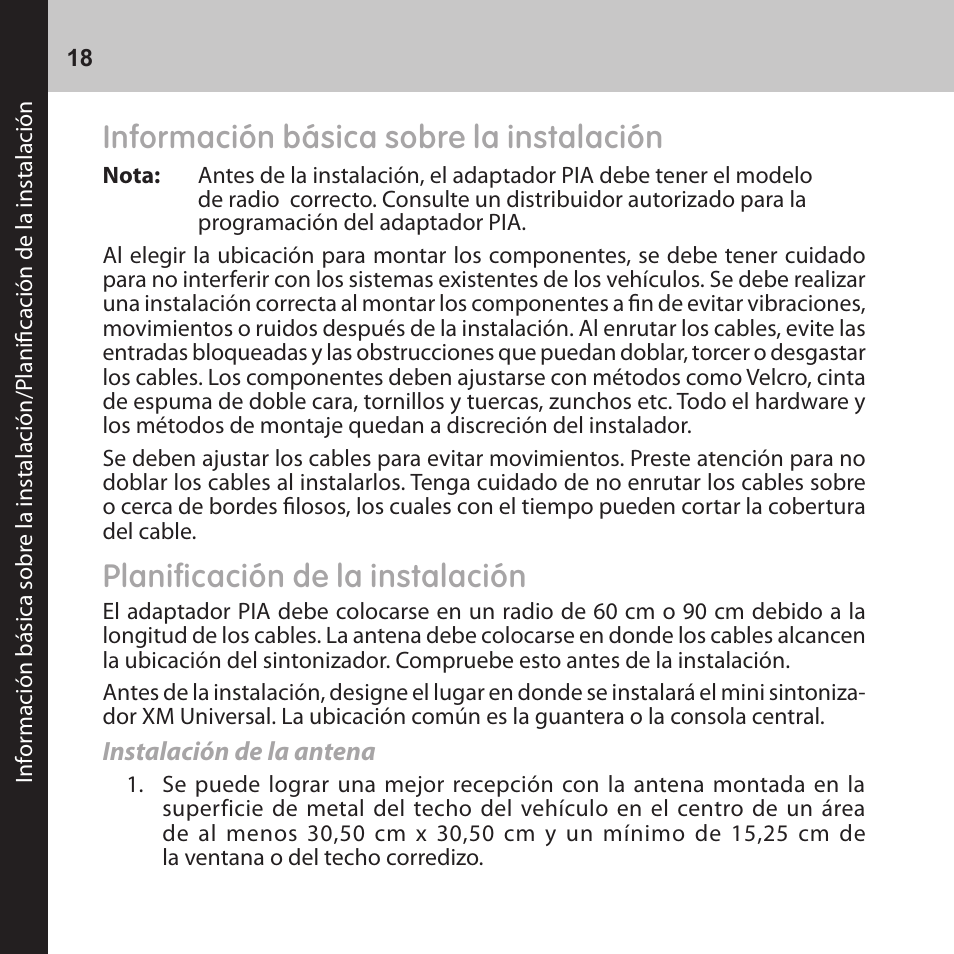 Información básica sobre la instalación, Planificación de la instalación | Audiovox CNP2000UC User Manual | Page 18 / 42