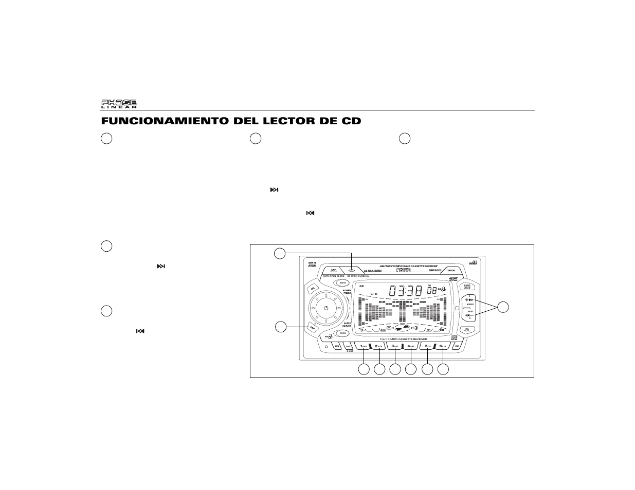 Funcionamiento del lector de cd | Audiovox Jensen Phase Linear UMP9020 User Manual | Page 30 / 59