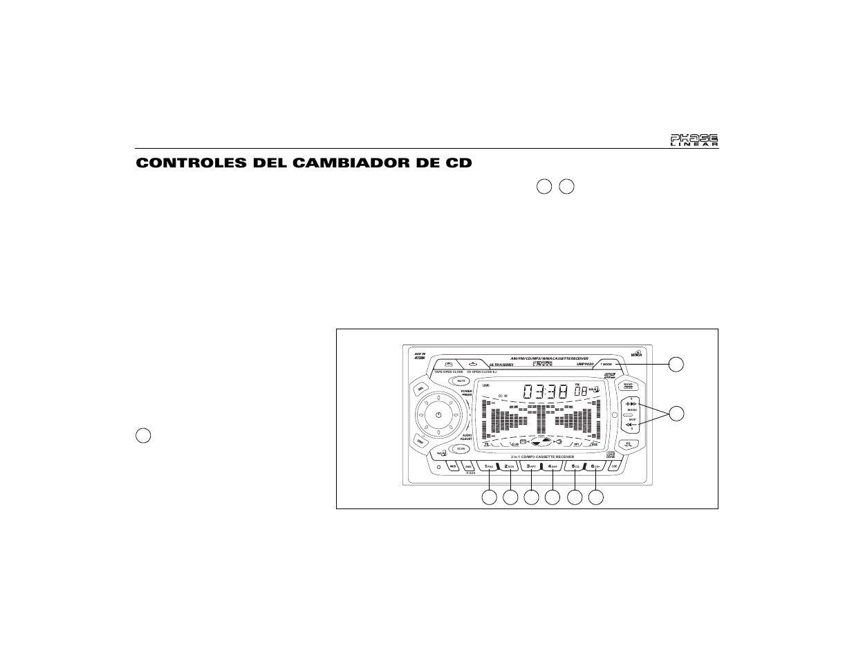 Controles del cambiador de cd, Selector de modo del cambiador de cd (mode), Selección de disco (disc +/ disc -) | Audiovox Jensen Phase Linear UMP9020 User Manual | Page 35 / 59