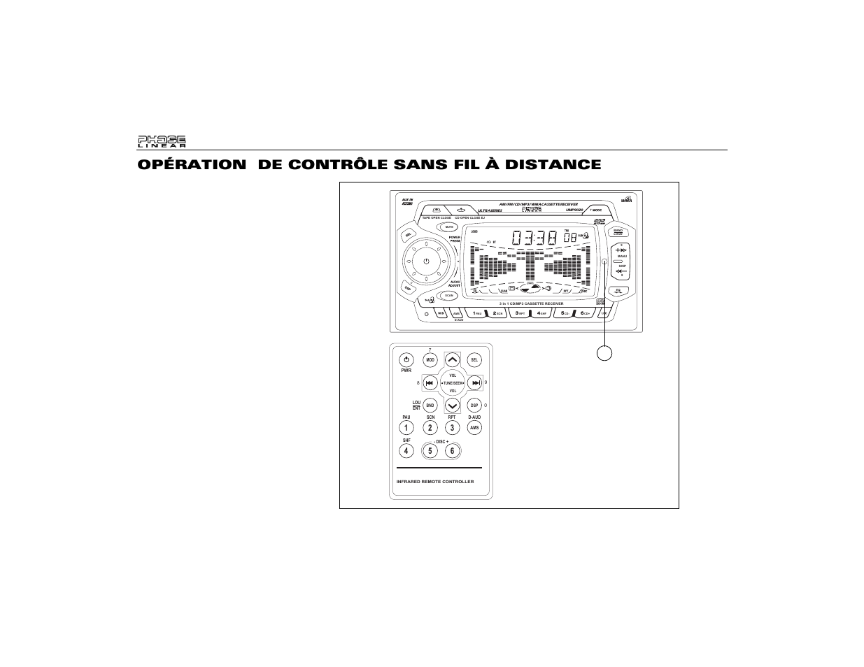 Opération de contrôle sans fil à distance, Mod = mode bnd = band/loud disc -/+ = cd | Audiovox Jensen Phase Linear UMP9020 User Manual | Page 56 / 59