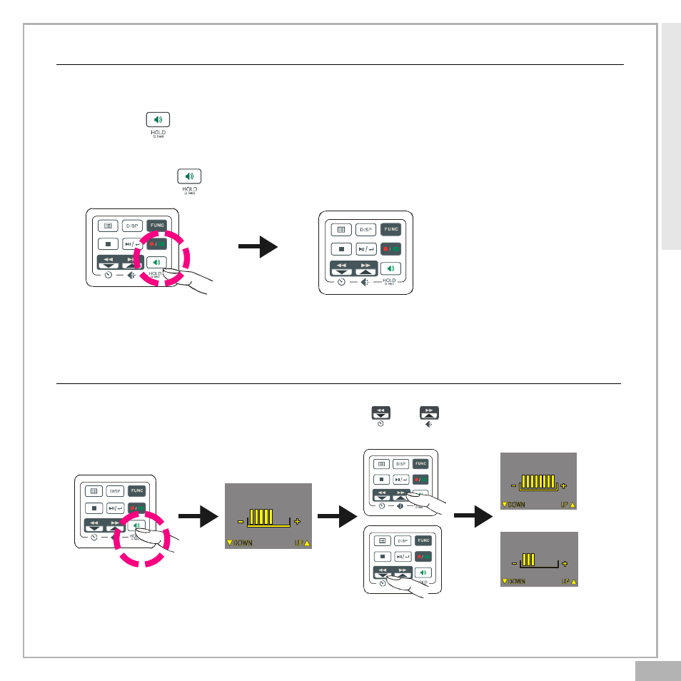 Using hold using hold (press 2 sec.), Volume adjust | Audiovox DC500 User Manual | Page 27 / 39