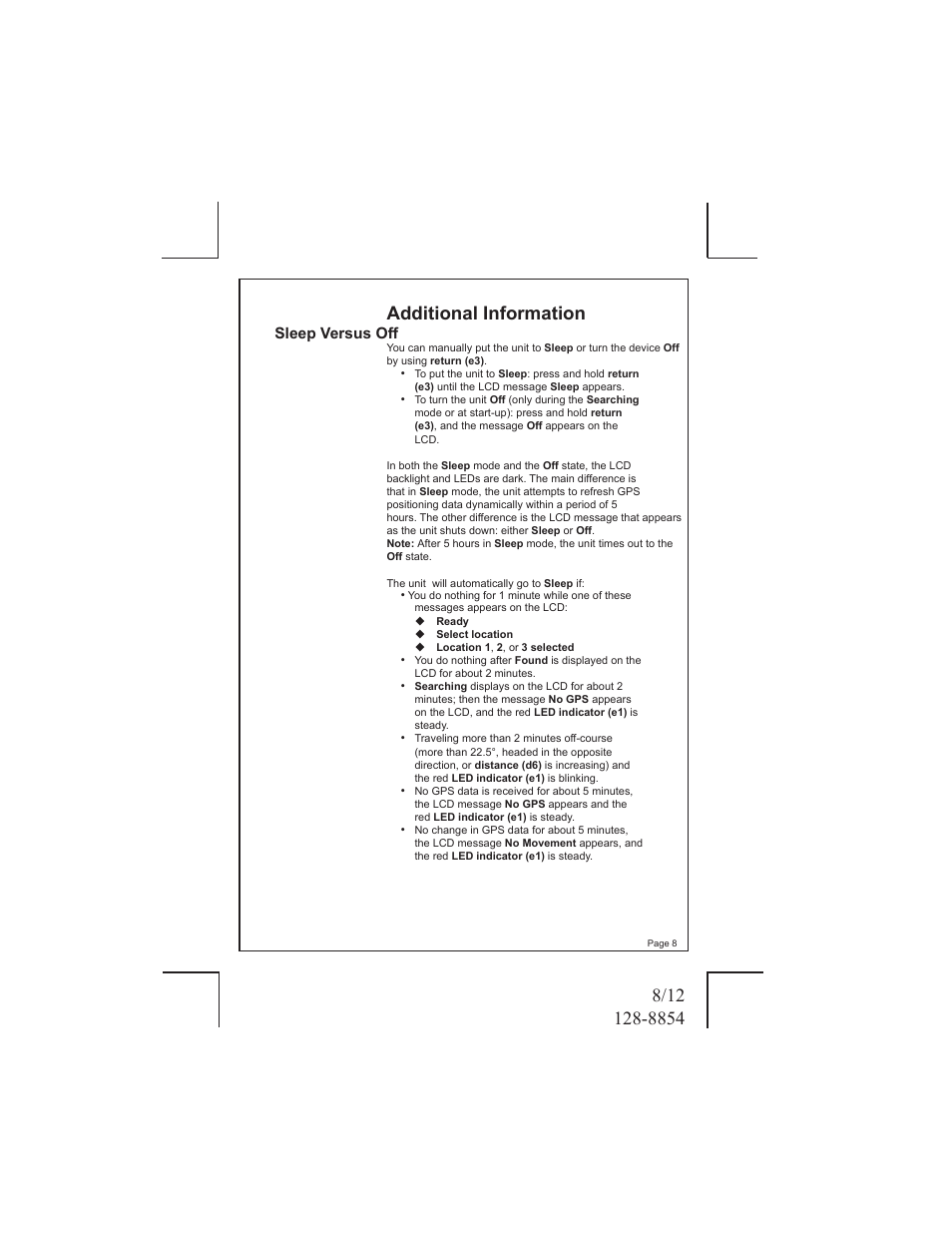 Additional information, Sleep versus off | Audiovox ECCO 128-8854 User Manual | Page 8 / 12