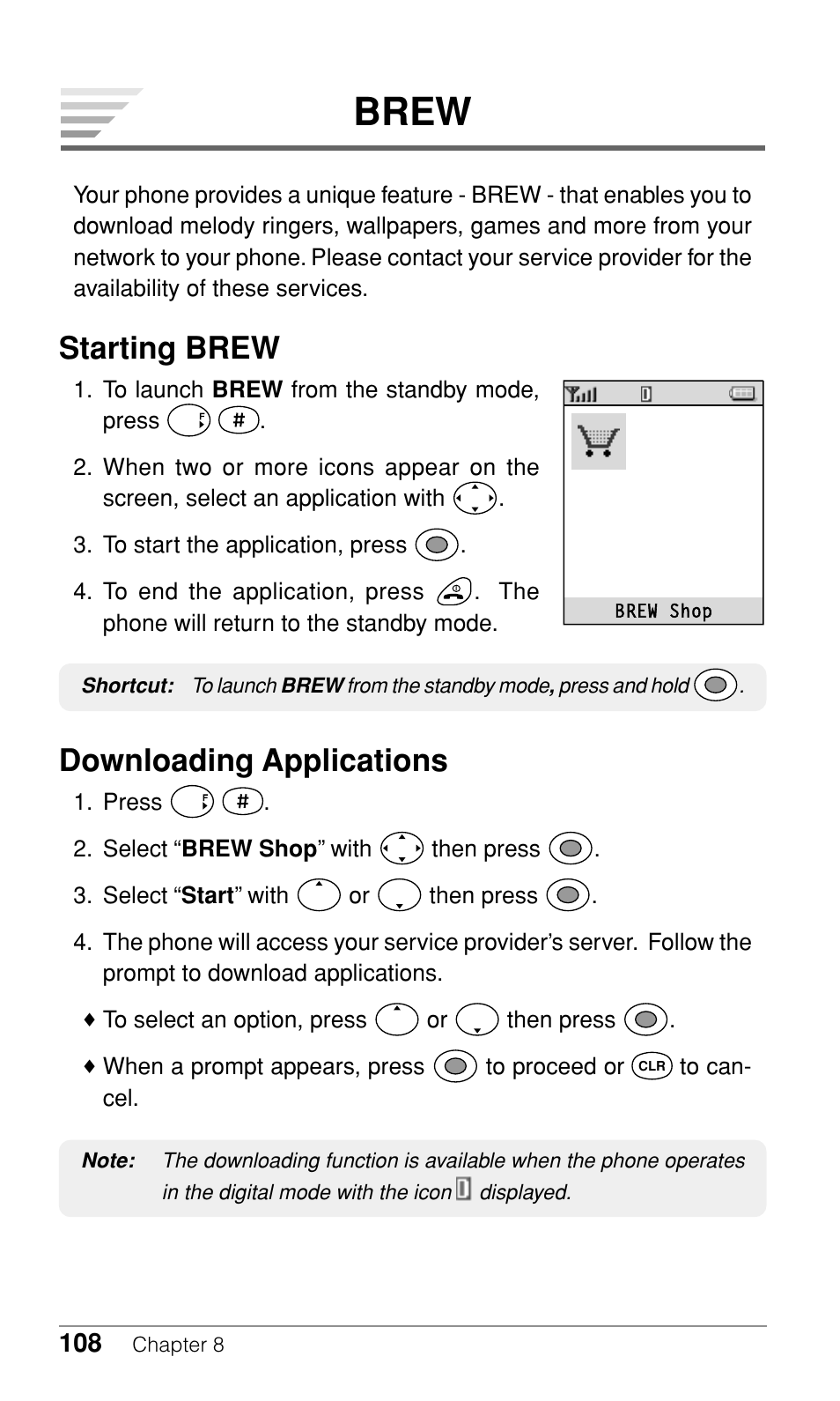 Brew, Starting brew, Downloading applications | Audiovox CDM-9500 User Manual | Page 109 / 145