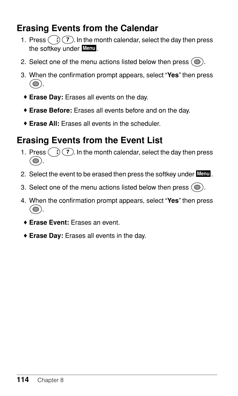 Erasing events from the calendar, Erasing events from the event list | Audiovox CDM-9500 User Manual | Page 115 / 145