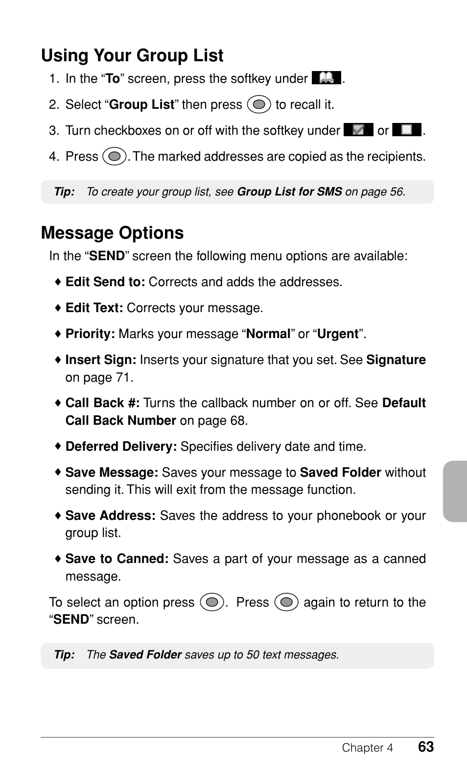 Using your group list, Message options | Audiovox CDM-9500 User Manual | Page 64 / 145