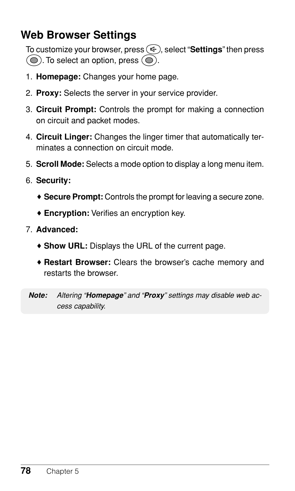 Web browser settings | Audiovox CDM-9500 User Manual | Page 79 / 145