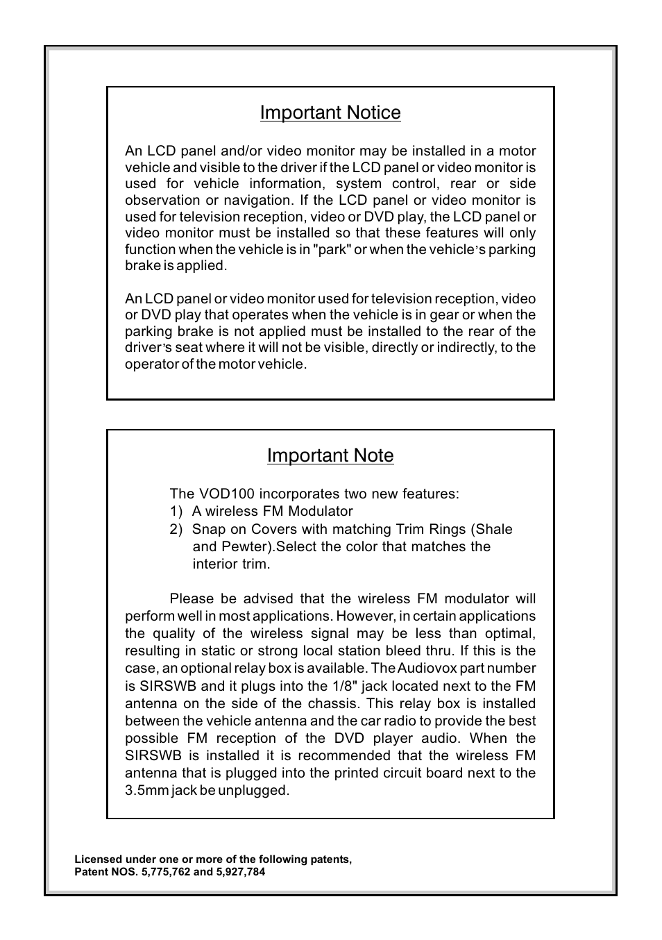 Audiovox Mobile Video VOD100 User Manual | Page 2 / 12
