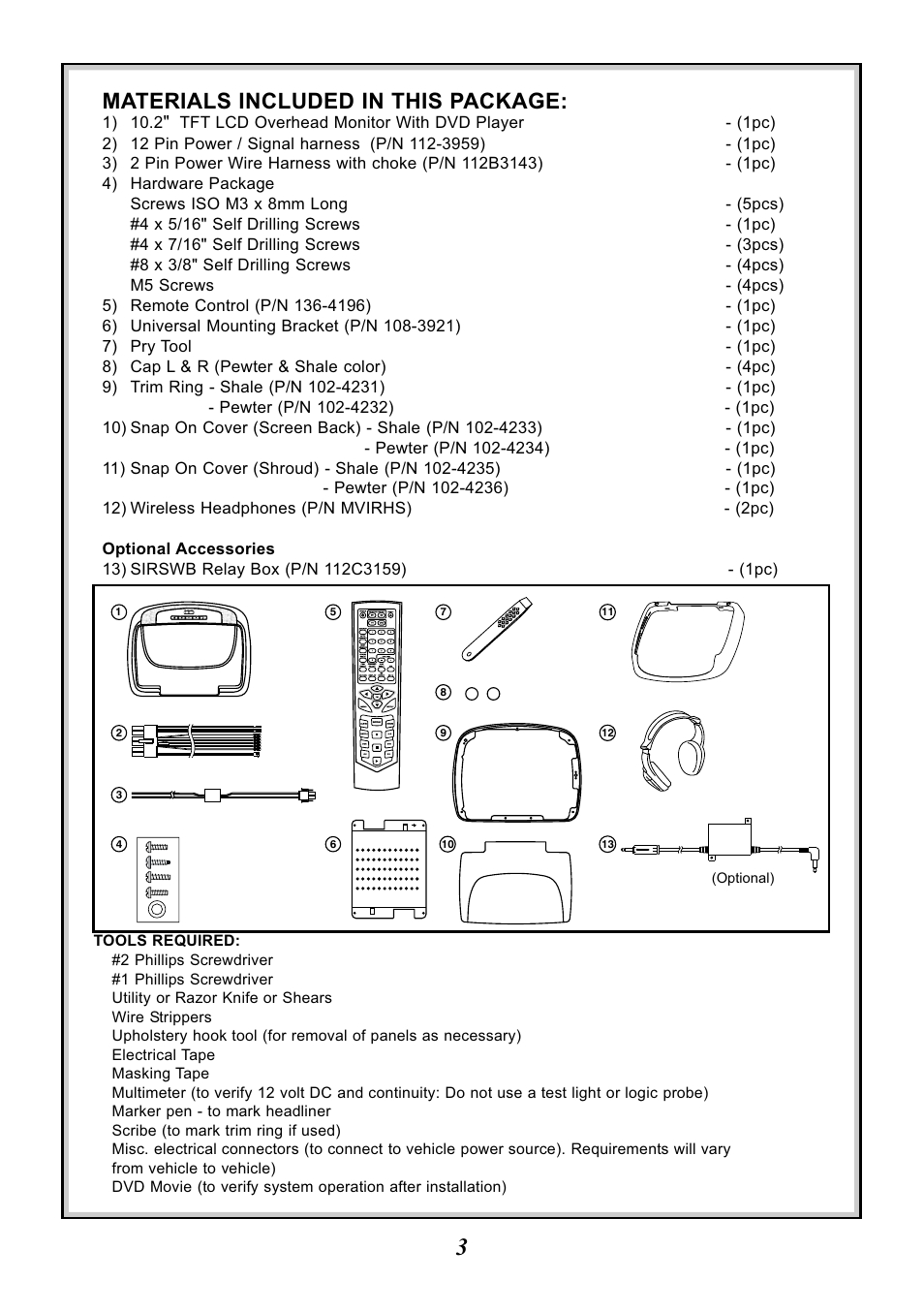 Materials included in this package | Audiovox Mobile Video VOD100 User Manual | Page 3 / 12