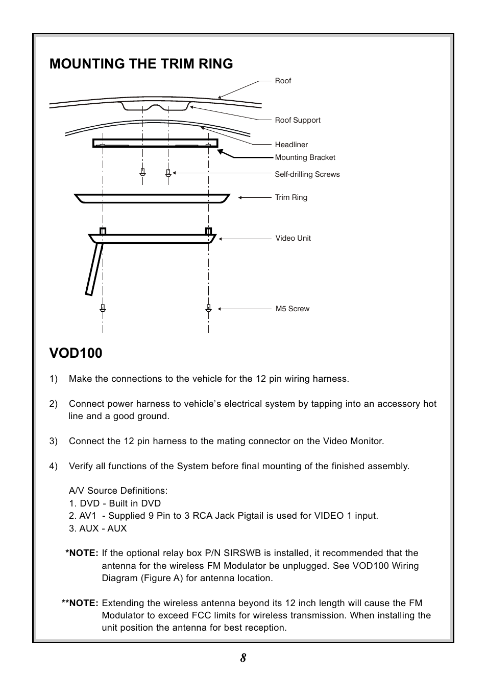 Mounting the trim ring, Vod100 | Audiovox Mobile Video VOD100 User Manual | Page 8 / 12