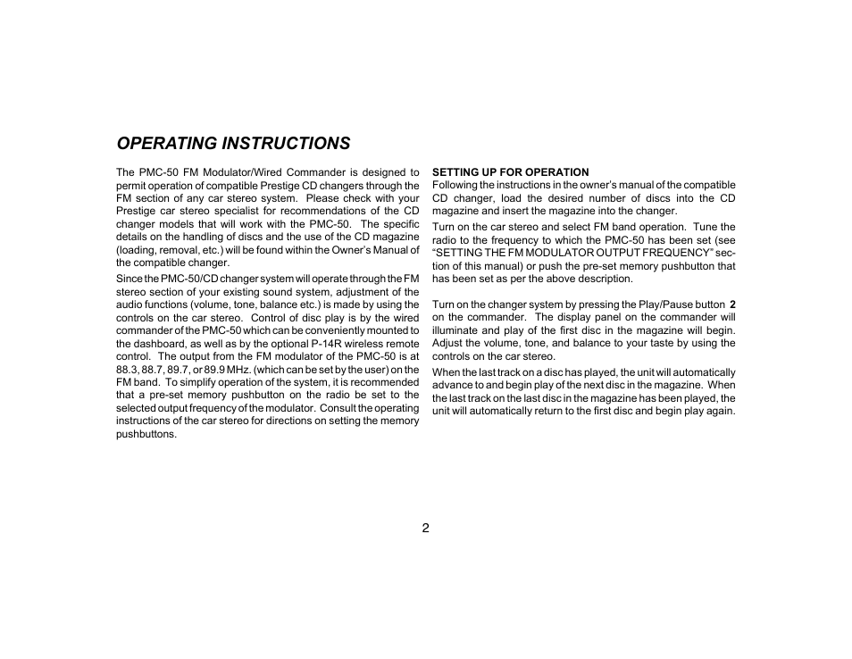 Operating instructions | Audiovox PRESTIGE PMC-50 User Manual | Page 3 / 12