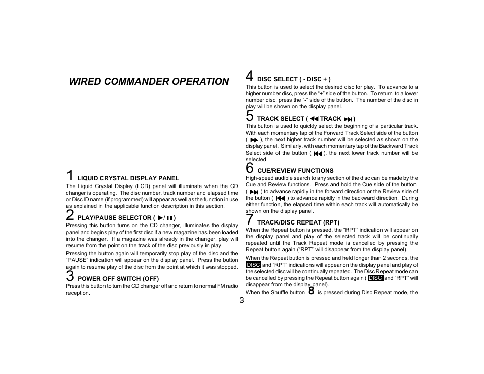 Wired commander operation | Audiovox PRESTIGE PMC-50 User Manual | Page 4 / 12