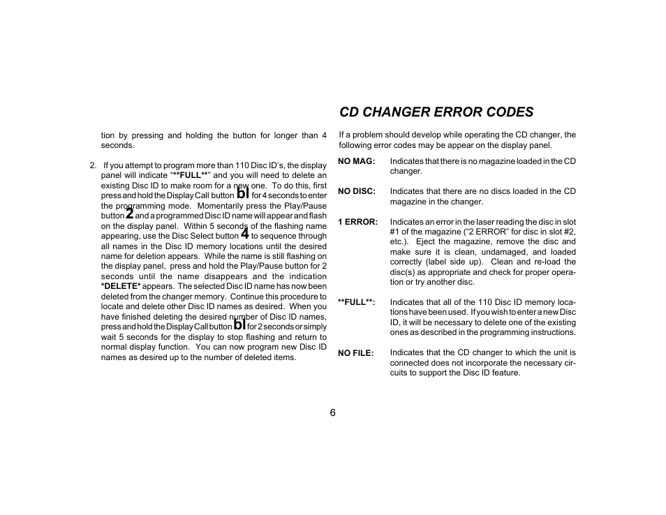 Cd changer error codes | Audiovox PRESTIGE PMC-50 User Manual | Page 7 / 12