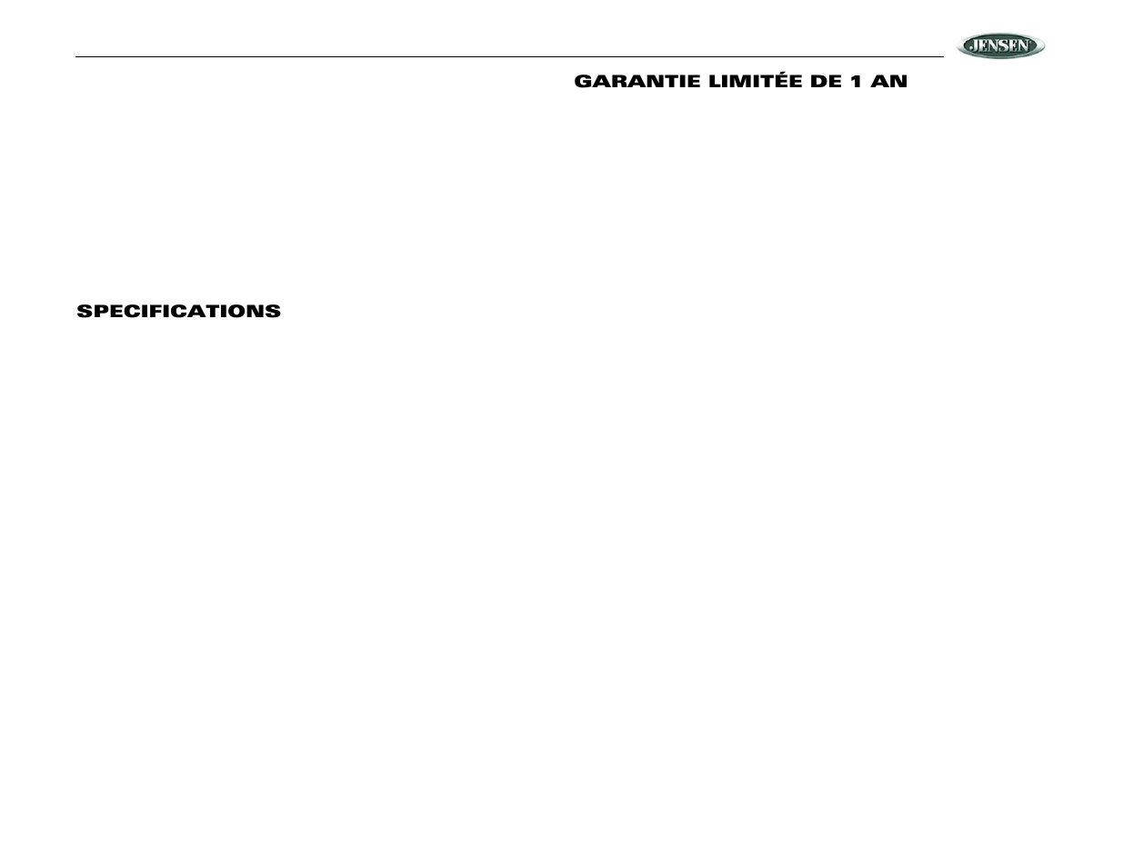 Vhdind, Specifications, Garantie limitée de 1 an | Audiovox VOD85 User Manual | Page 31 / 32