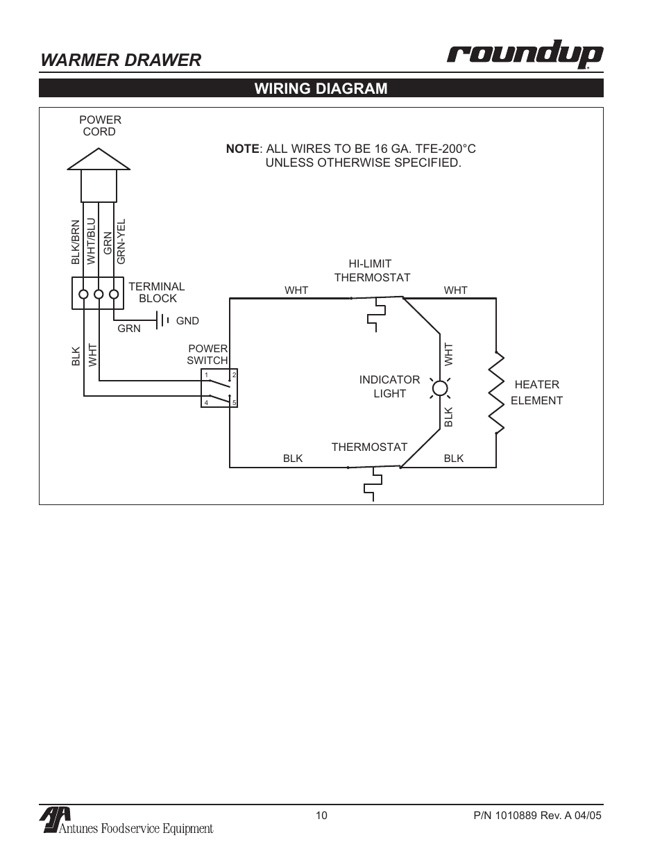 Warmer drawer, Wiring diagram | A.J. Antunes & Co WD-35A 9400156 User Manual | Page 10 / 16