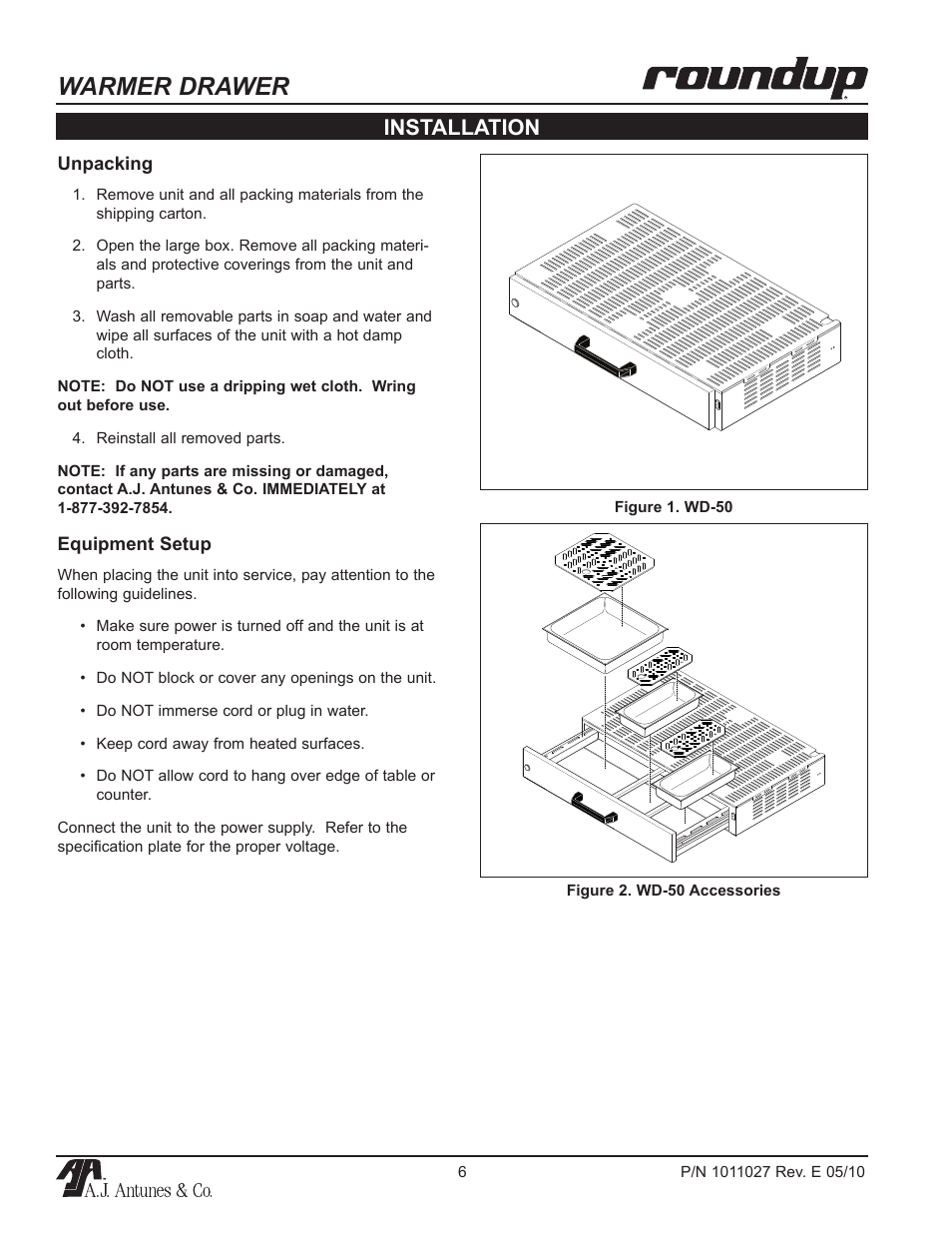 Warmer drawer, Installation | A.J. Antunes & Co WD-50 9400167 User Manual | Page 6 / 16