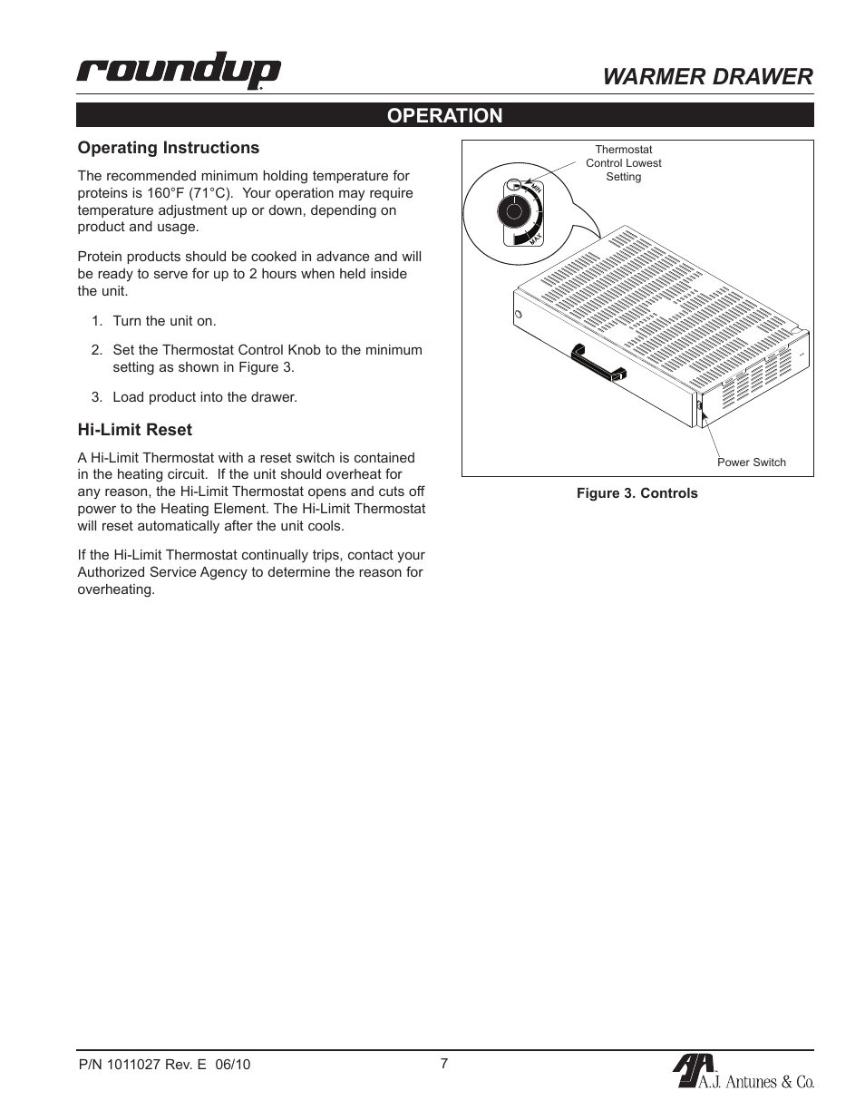 Warmer drawer, Operation | A.J. Antunes & Co WD-50 9400167 User Manual | Page 7 / 16