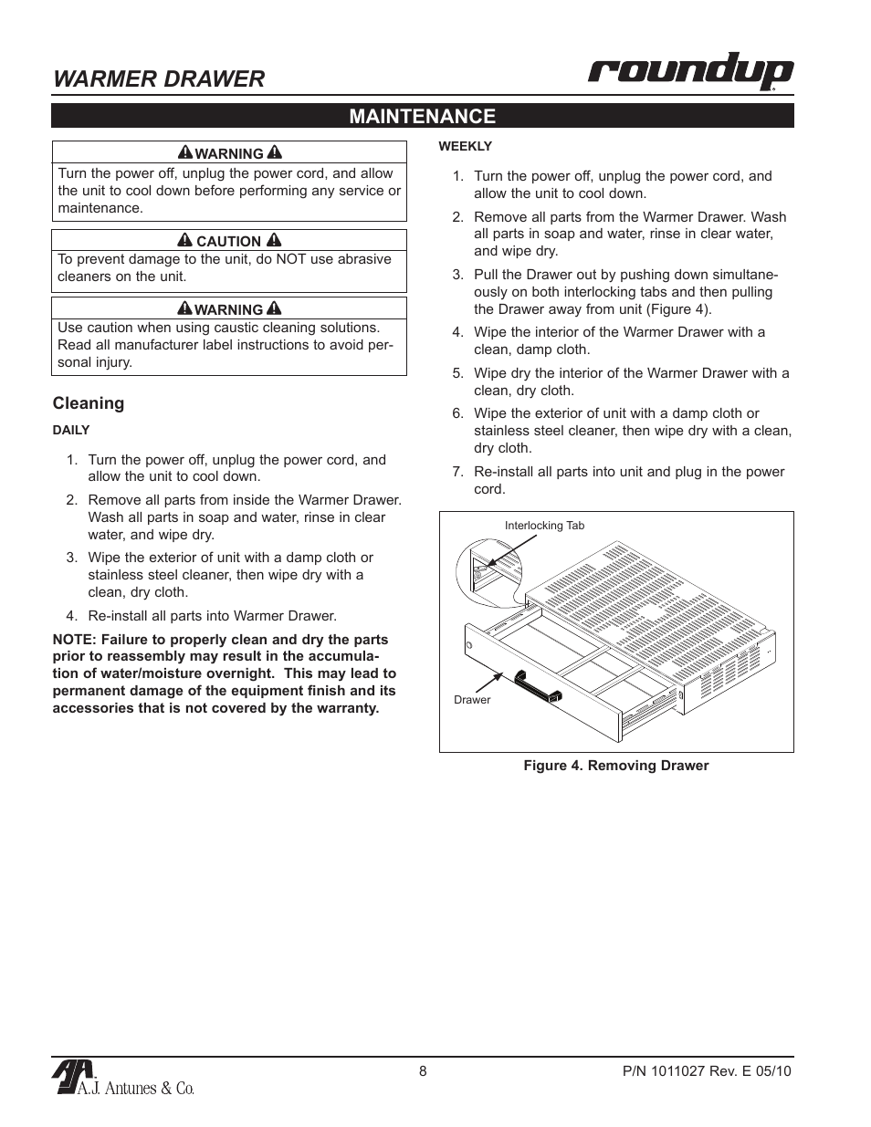 Warmer drawer, Maintenance | A.J. Antunes & Co WD-50 9400167 User Manual | Page 8 / 16