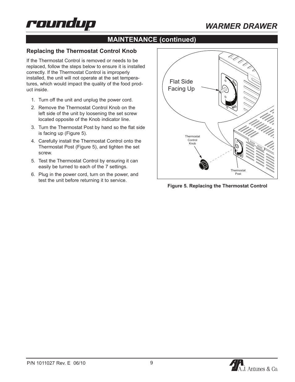 Warmer drawer, Maintenance (continued), Flat side facing up | A.J. Antunes & Co WD-50 9400167 User Manual | Page 9 / 16