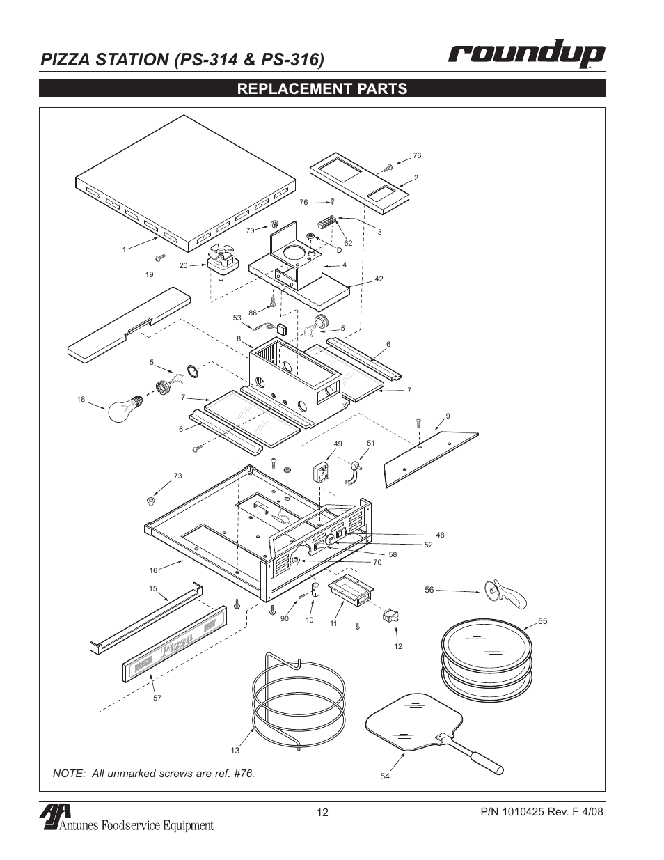 Replacement parts | A.J. Antunes & Co PS-316 9500250 User Manual | Page 12 / 20