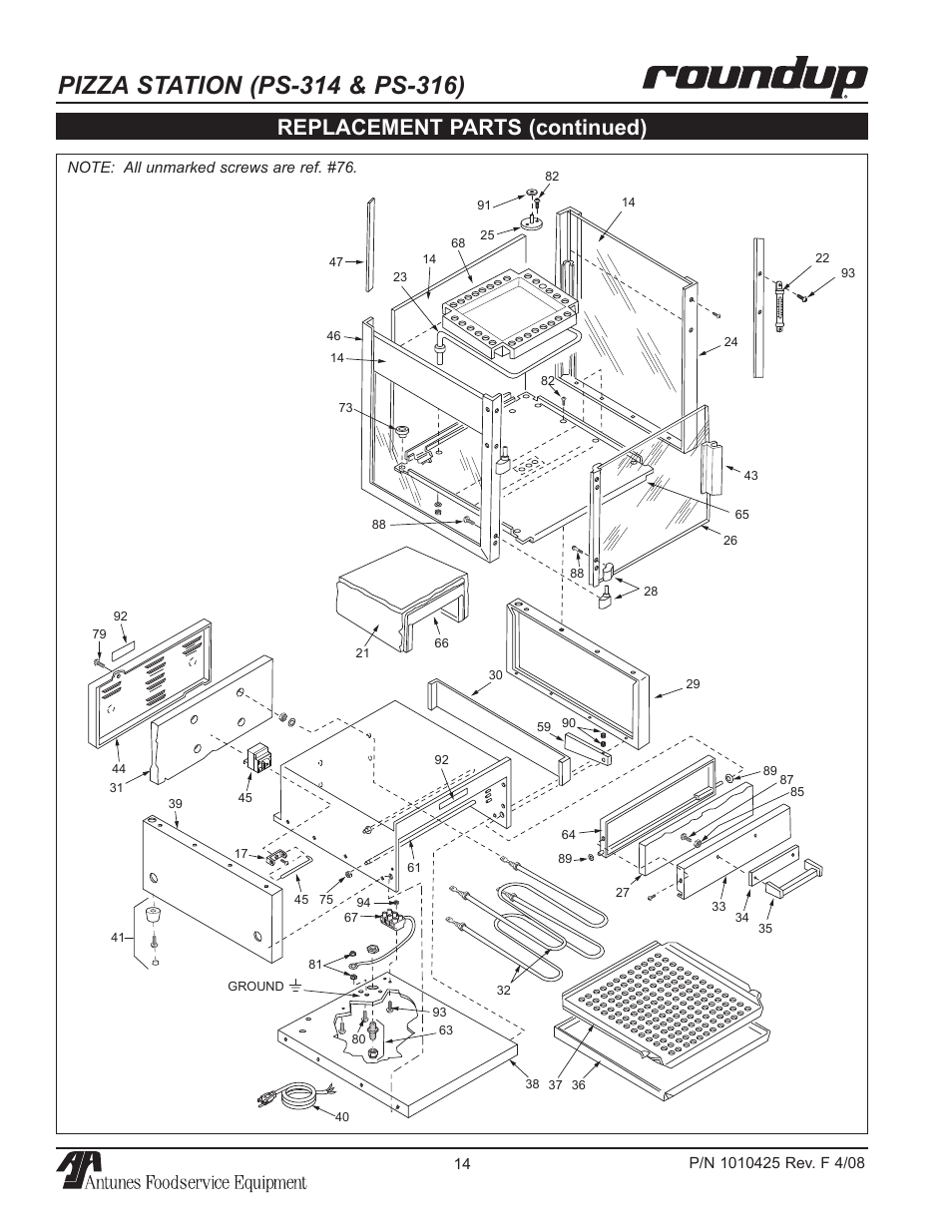 Replacement parts (continued) | A.J. Antunes & Co PS-316 9500250 User Manual | Page 14 / 20