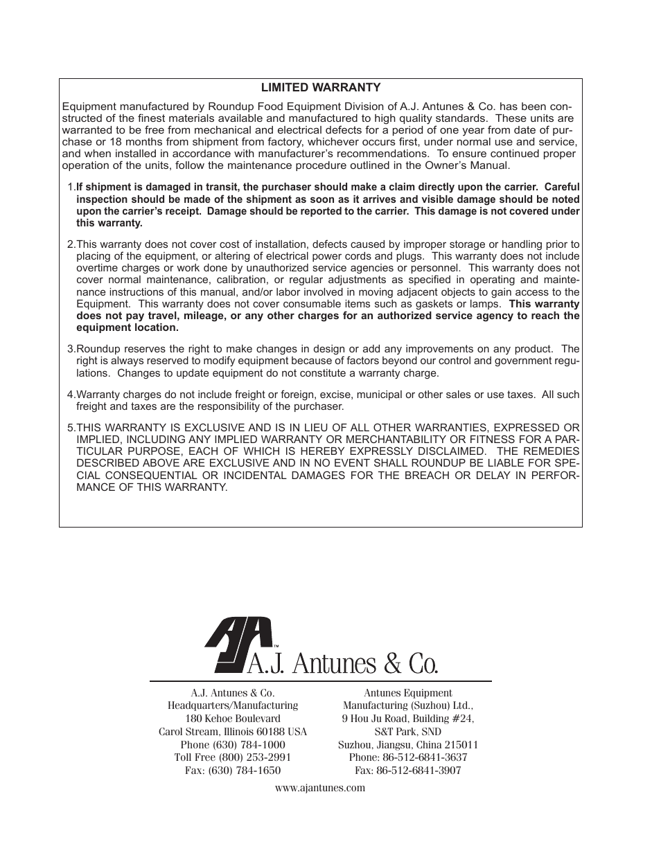 A.J. Antunes & Co PS-316 9500250 User Manual | Page 20 / 20
