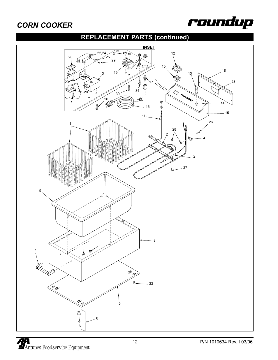 Corn cooker, Replacement parts (continued) | A.J. Antunes & Co CCC-20 9600218 User Manual | Page 12 / 16