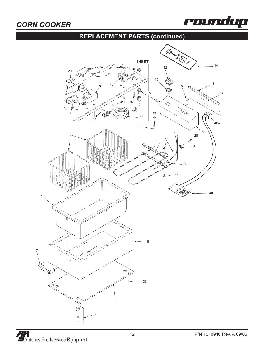 Corn cooker, Replacement parts (continued) | A.J. Antunes & Co CCC-20T 9600220 User Manual | Page 12 / 16