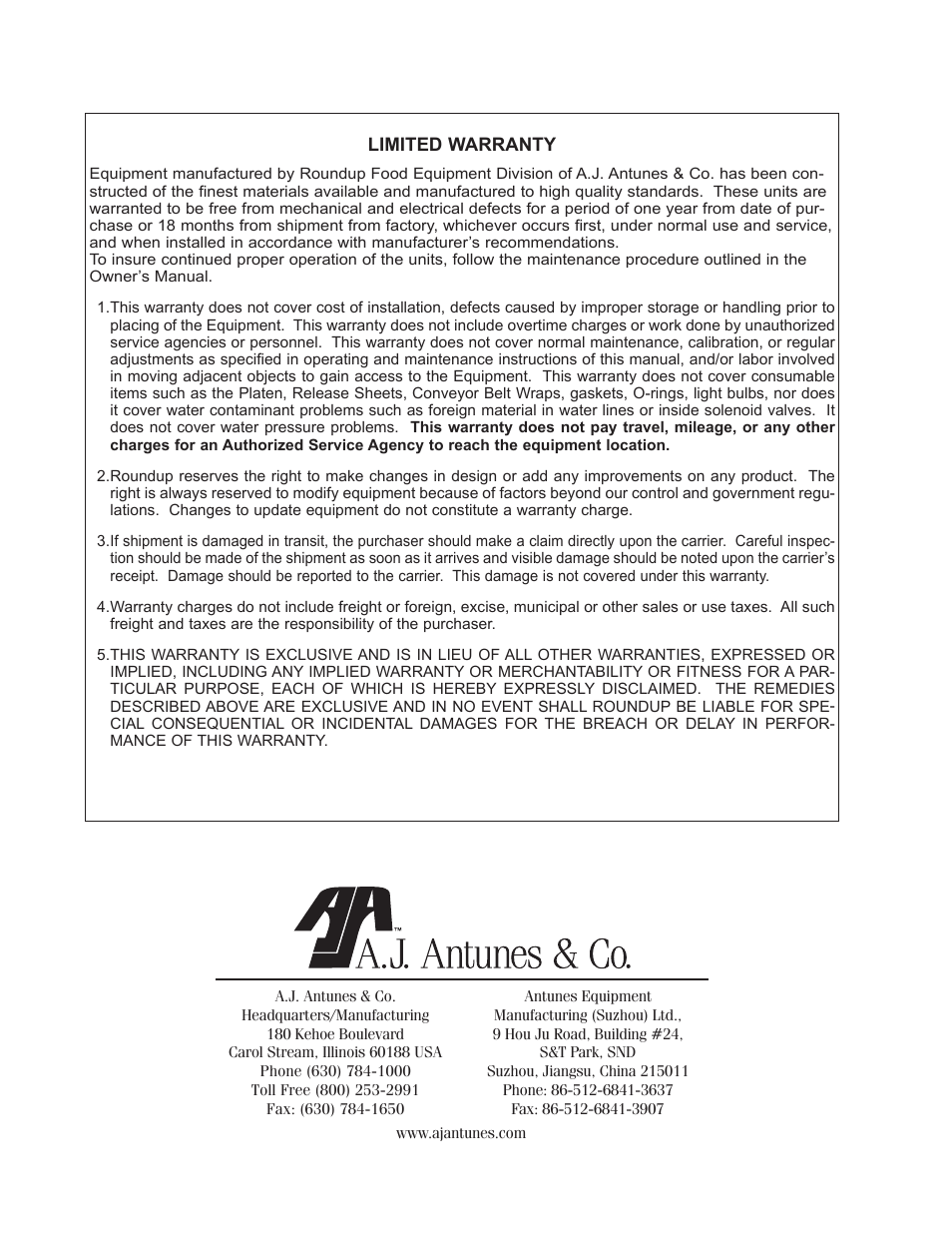 A.J. Antunes & Co CCC-20T 9600220 User Manual | Page 16 / 16