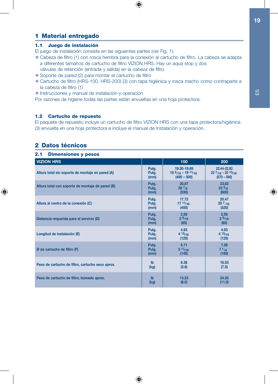 1 material entregado, 2 datos técnicos | A.J. Antunes & Co HRS-200 9700562 User Manual | Page 19 / 66