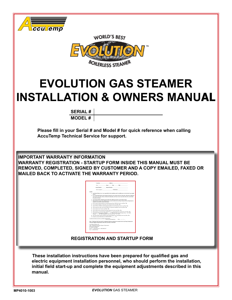 AccuTemp EVOLUTION GAS STEAMER User Manual | 31 pages