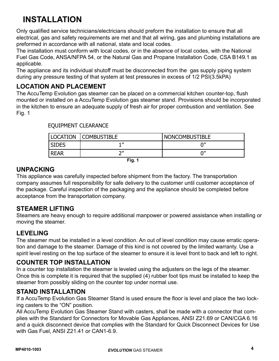 Installation | AccuTemp EVOLUTION GAS STEAMER User Manual | Page 10 / 31