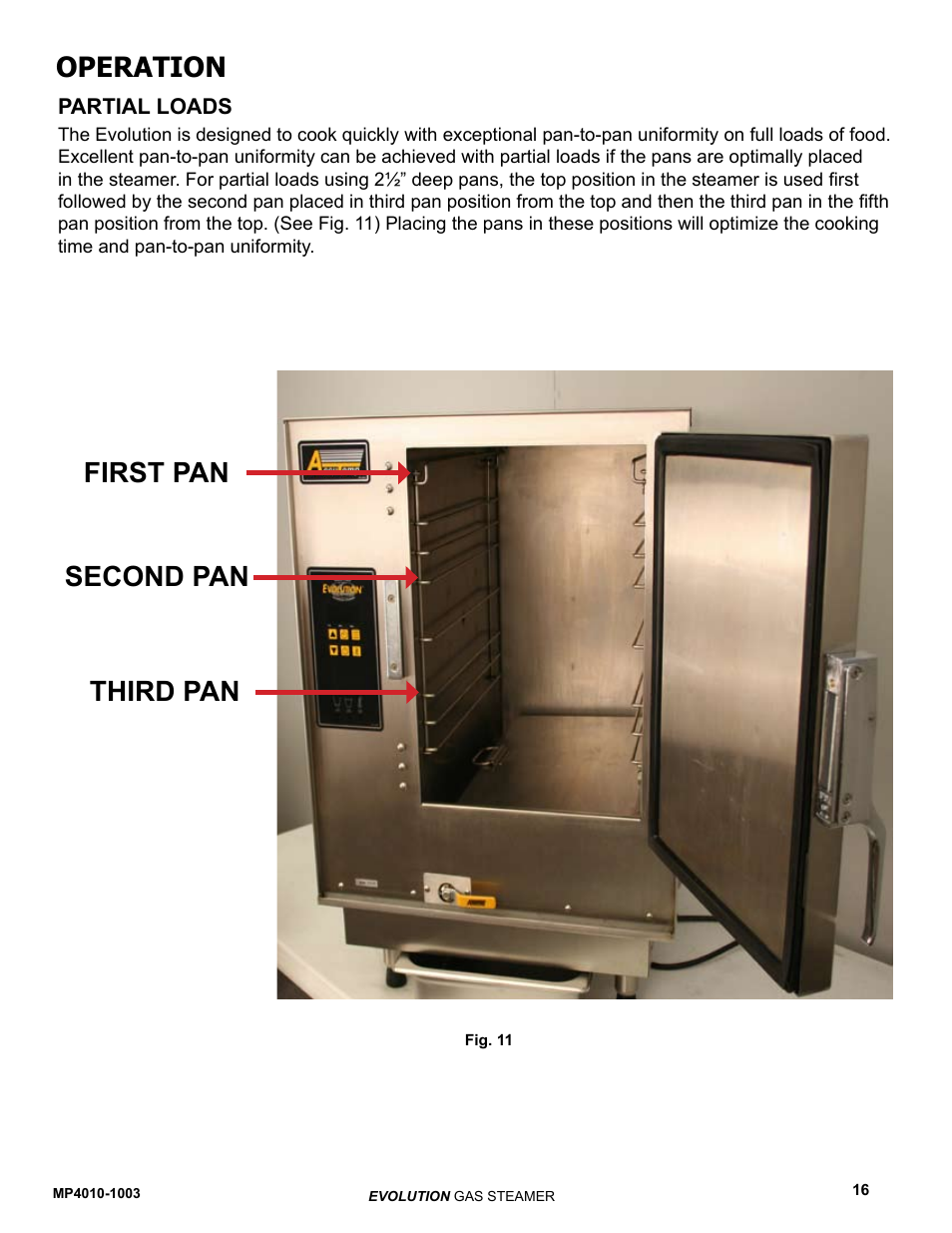 Operation first pan second pan third pan | AccuTemp EVOLUTION GAS STEAMER User Manual | Page 22 / 31