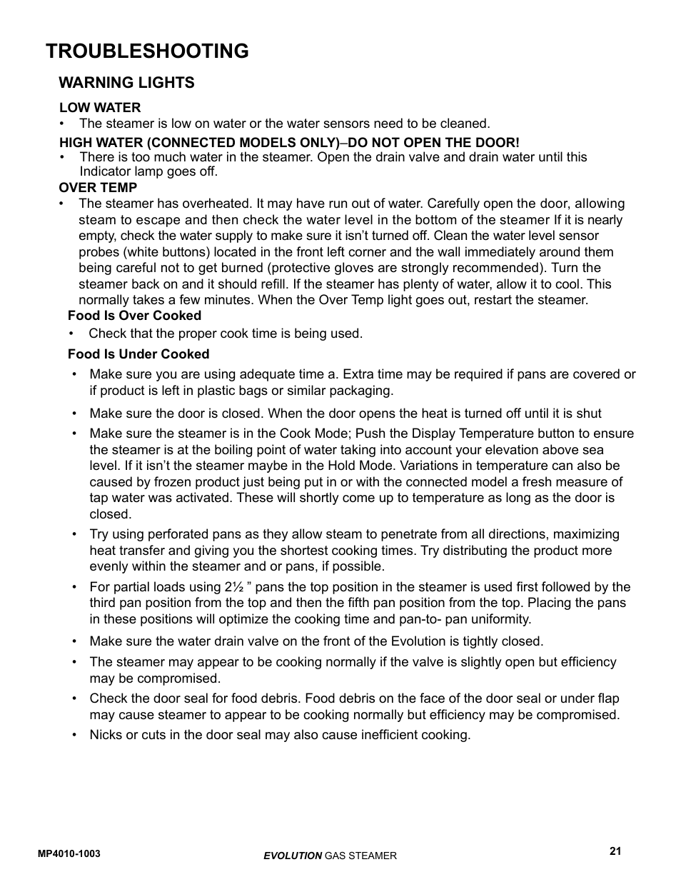 Troubleshooting | AccuTemp EVOLUTION GAS STEAMER User Manual | Page 27 / 31