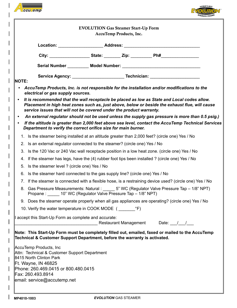 AccuTemp EVOLUTION GAS STEAMER User Manual | Page 5 / 31