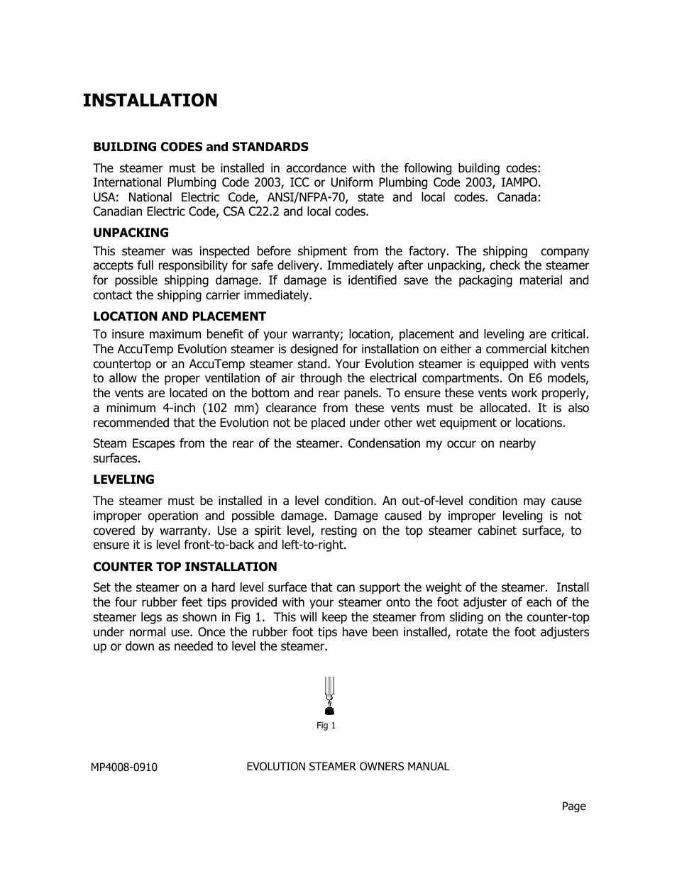 Installation | AccuTemp EVOLUTION ELECTRIC STEAMER User Manual | Page 5 / 21