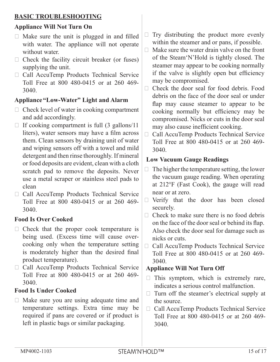 AccuTemp Steam N Hold User Manual | Page 15 / 17