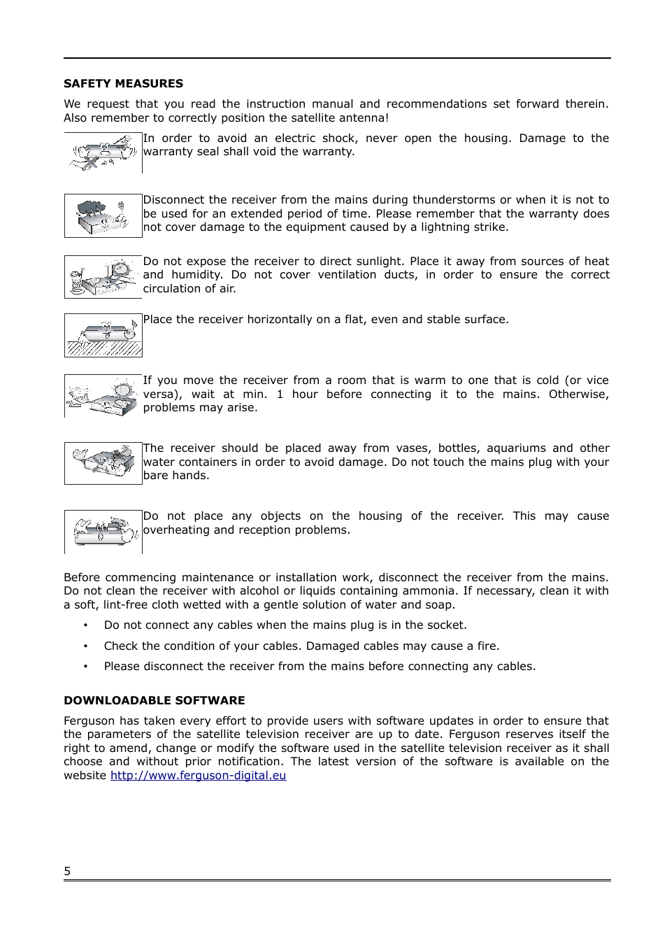 Safety measures, Downloadable software | Ferguson Ariva Link TT User Manual | Page 5 / 39