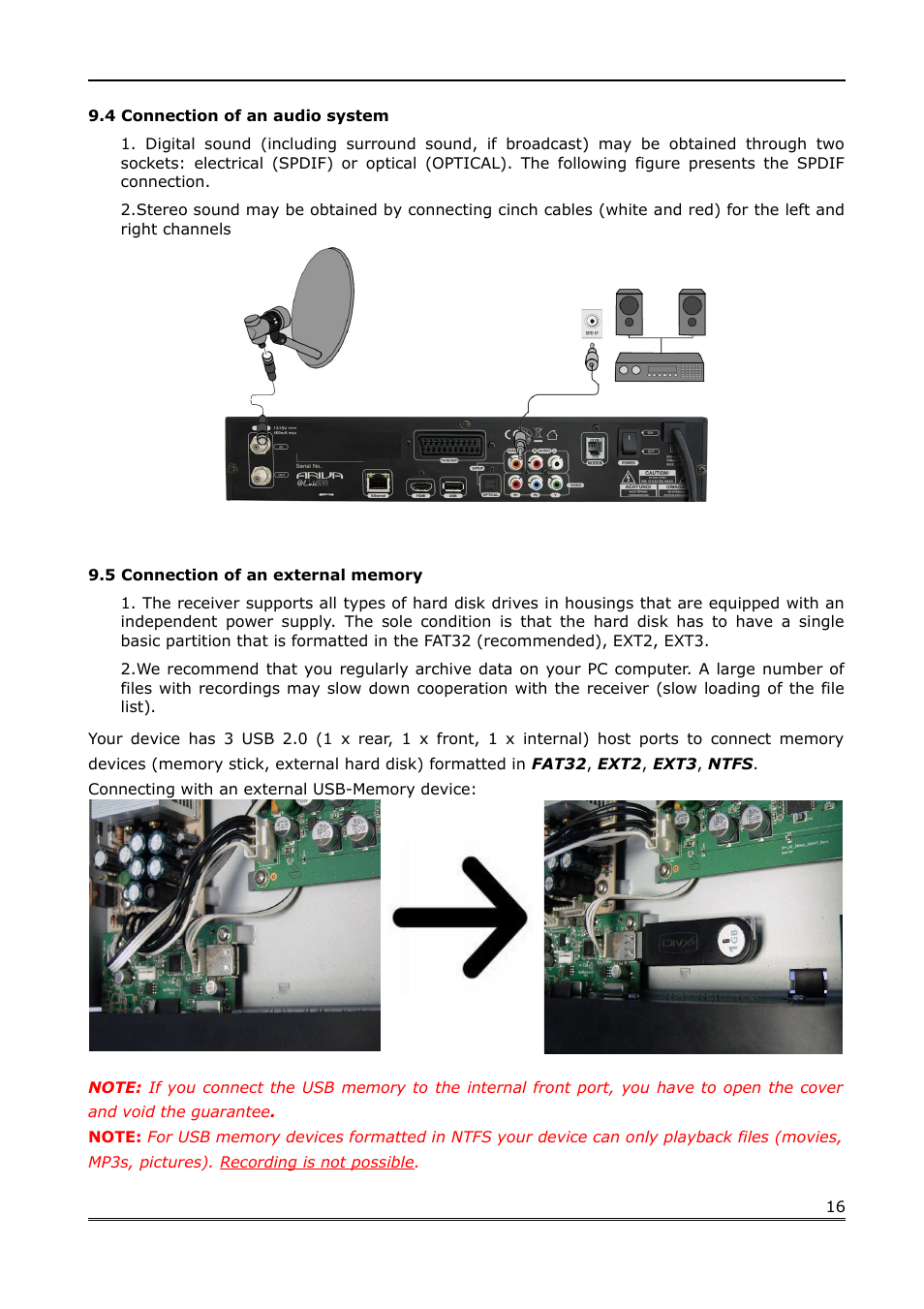 4 connection of an audio system, 5 connection of an external memory | Ferguson Ariva Link 200 User Manual | Page 16 / 45
