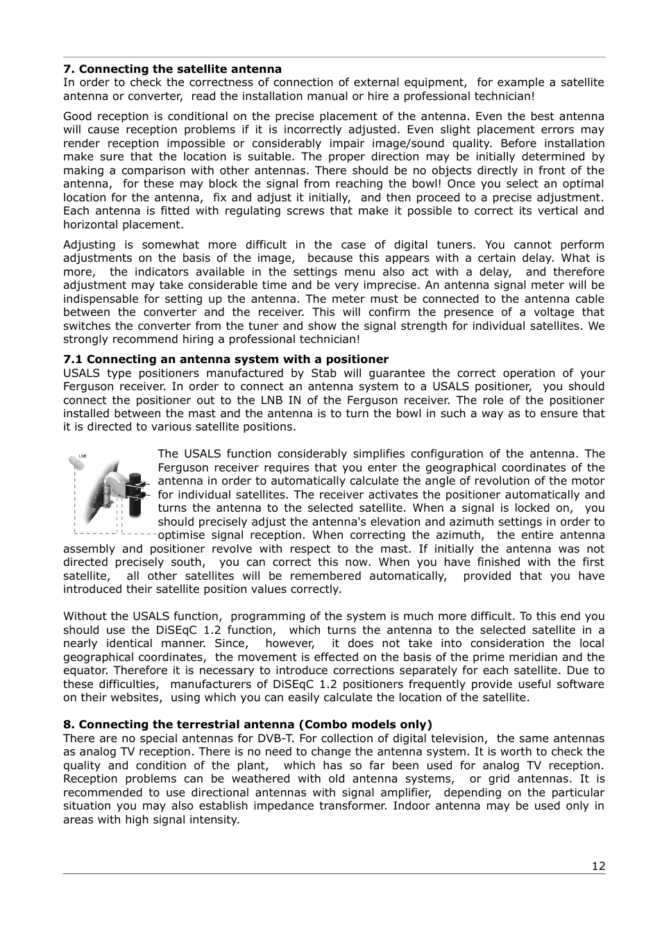 Connecting the satellite antenna, 1 connecting an antenna system with a positioner | Ferguson Ariva 252Combo User Manual | Page 12 / 54