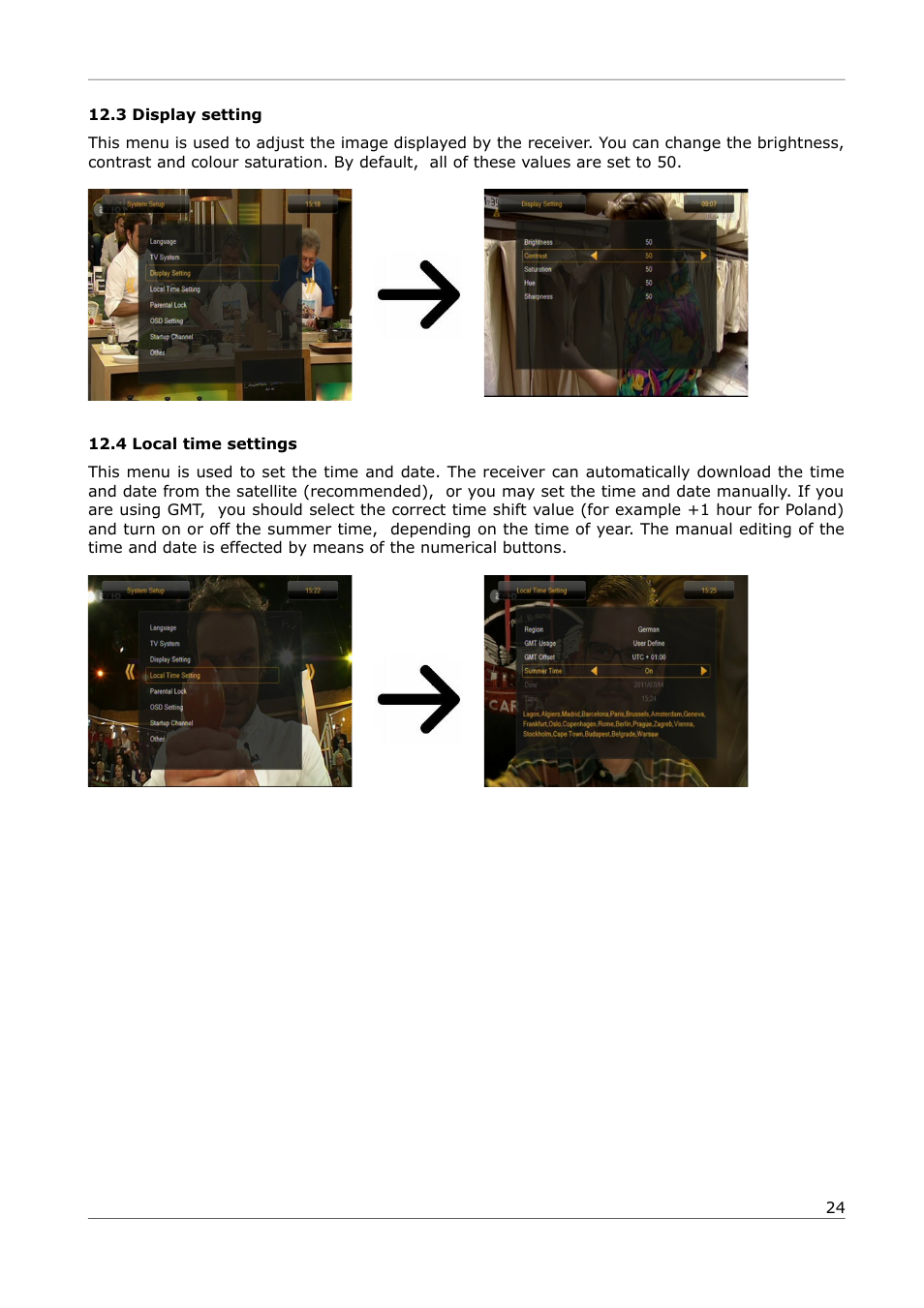 3 display setting, 4 local time settings | Ferguson Ariva 252Combo User Manual | Page 24 / 54