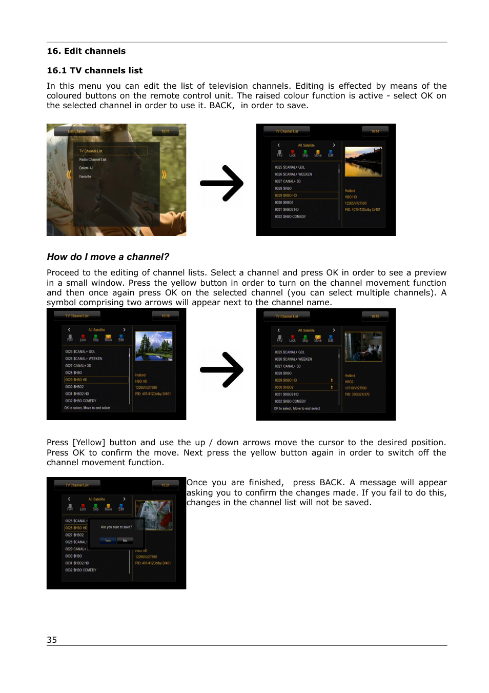 Edit channels, 1 tv channels list, How do i move a channel | Ferguson Ariva 252Combo User Manual | Page 35 / 54