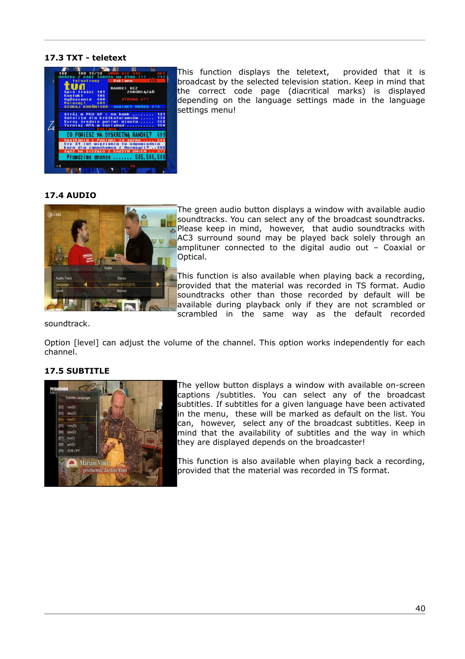 3 txt - teletext, 4 audio, 5 subtitle | Ferguson Ariva 252Combo User Manual | Page 40 / 54