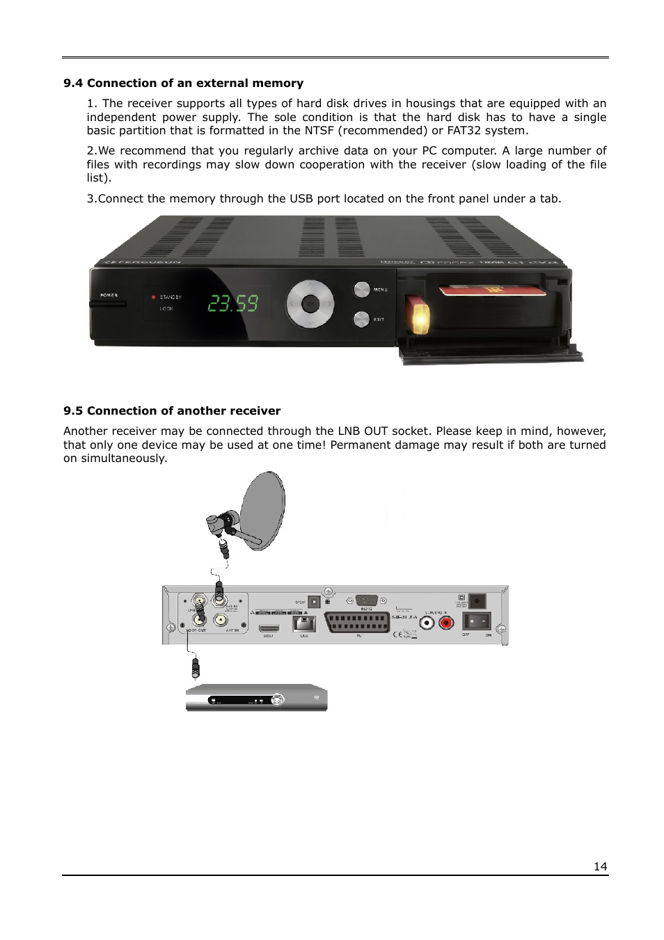 4 connection of an external memory, 5 connection of another receiver | Ferguson Ariva 120Combo User Manual | Page 14 / 45