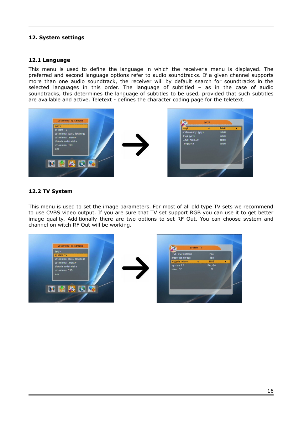 System settings, 1 language, 2 tv system | Ferguson FK-1000 User Manual | Page 16 / 28