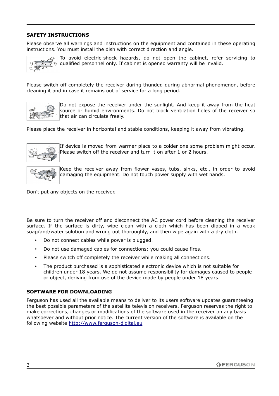 Safety instructions, Software for downloading | Ferguson FK-1000 User Manual | Page 3 / 28